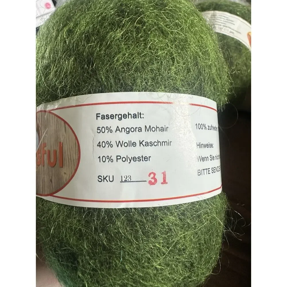 Angora mohair and wool cashmere yarn green lot of 4 NEW Knitting crafts